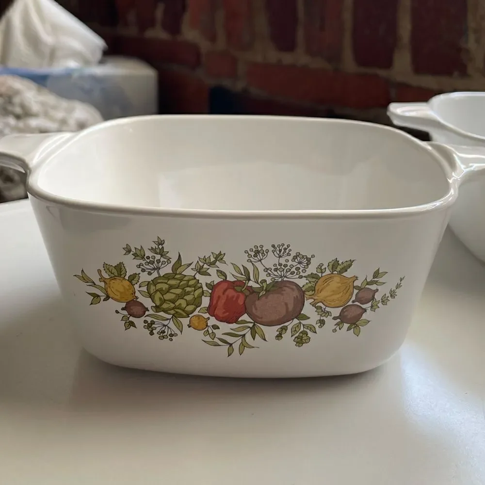 Vintage Corningwear Classic “Spice of Life” Two 3/4 Cup Casserole Dishes